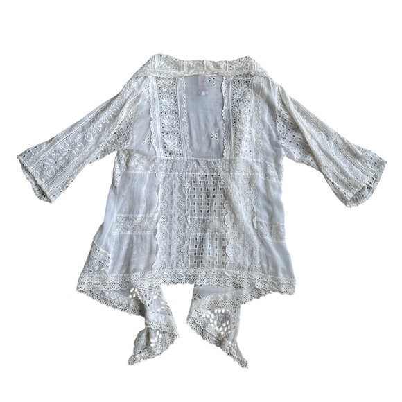 Johnny Was Open Front Drape Floral Embroidered Cardigan White Large - Picture 4 of 7